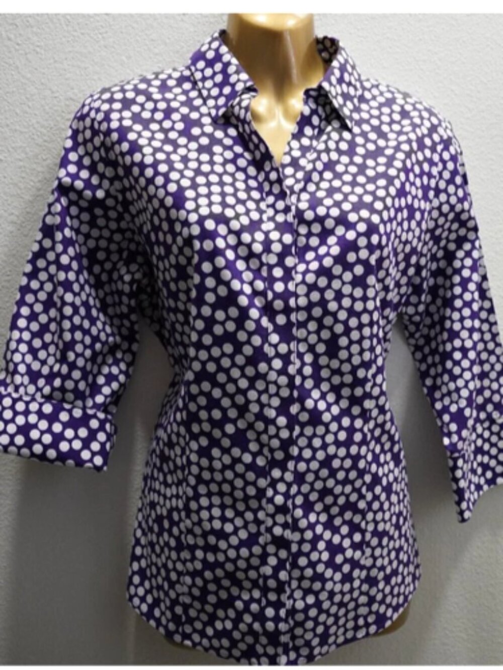 Chico's Purple White Polka Dots No Iron Blouse size 1